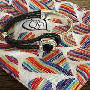 Brighton “Shadow Play” Braided Leather Silver Bracelet